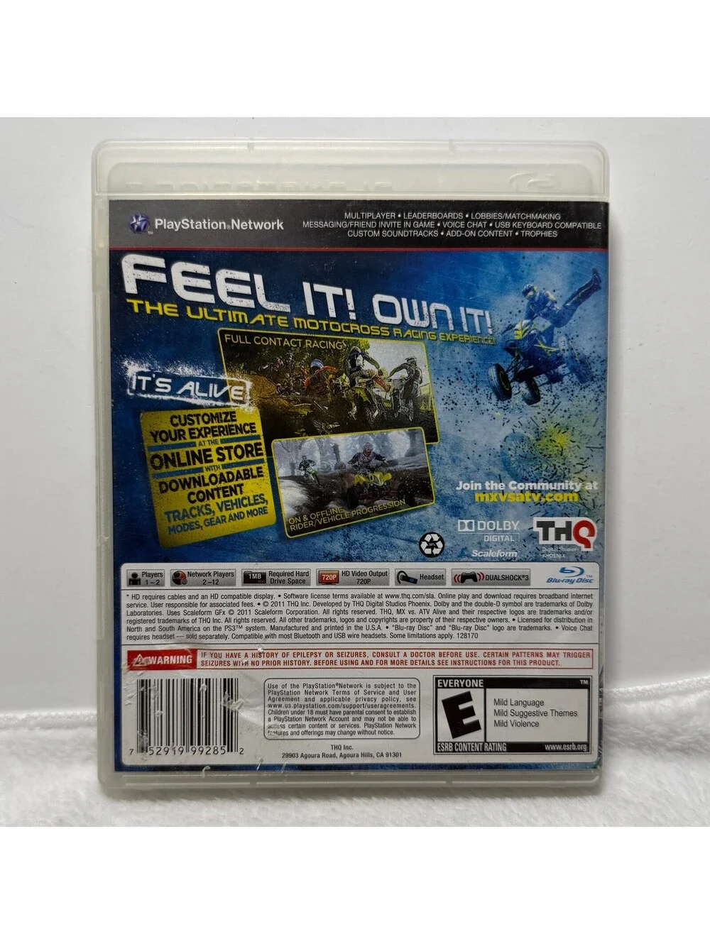 MX vs ATV Alive PS3 PlayStation 3 Complete CIB Genuine THQ Motocross
